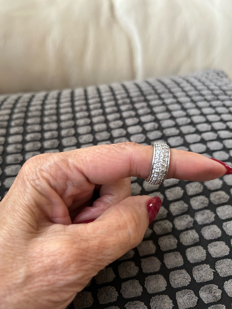Silver Cubic Zirconia Band Ring, Size 6